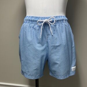 Calvin Klein Swimwear Light Blue White Stipe Swim Trunks size Large